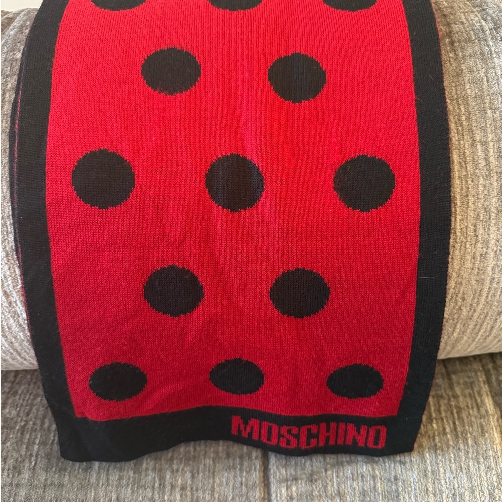 Moschino Red and Black Polka Dot Scarf